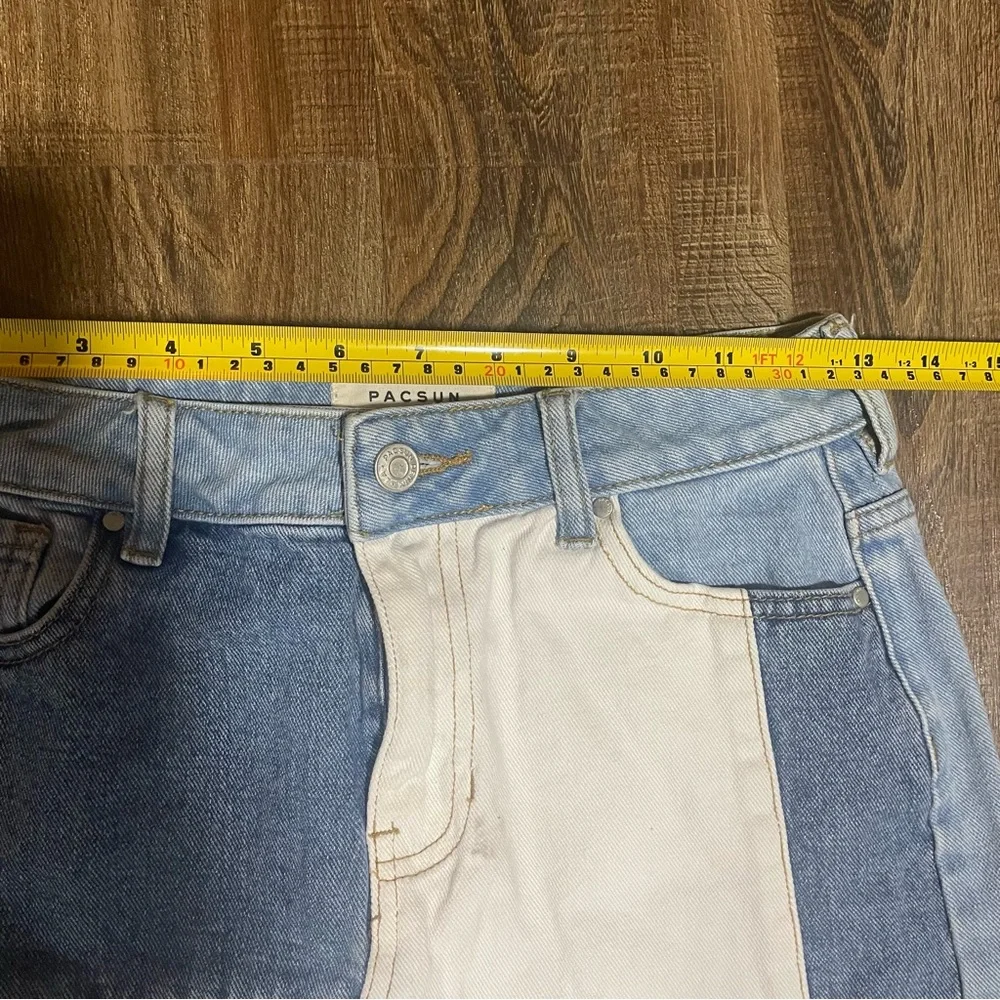 PacSun Womens Patchwork Denim Mini Skirt‎ Blue White Colorblock Size 25
